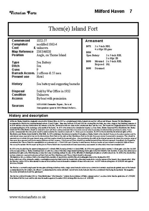 Thorn Island Fort datasheet